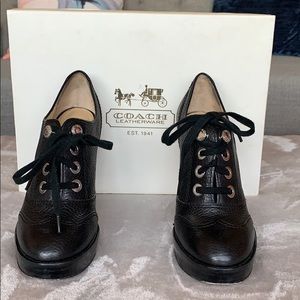 Coach Lorel Black Tumbled Leather Lace Up Booties